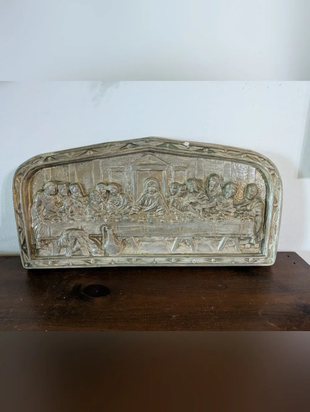 Vintage 3D The Last Supper Wall Plaque Relief Faux Wood Mid Century Christian Ar
